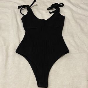 Black Ribbed Princess Polly Body Suit Tie Straps Thong size 4